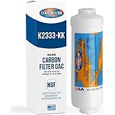 Omnipure K2333 Inline Carbon Water Filter 3/8 Inch Quick Connect GAC T33 2 x 6 Inch Cartridge for RO Systems Ice Makers Under Sink Use K2333-KK