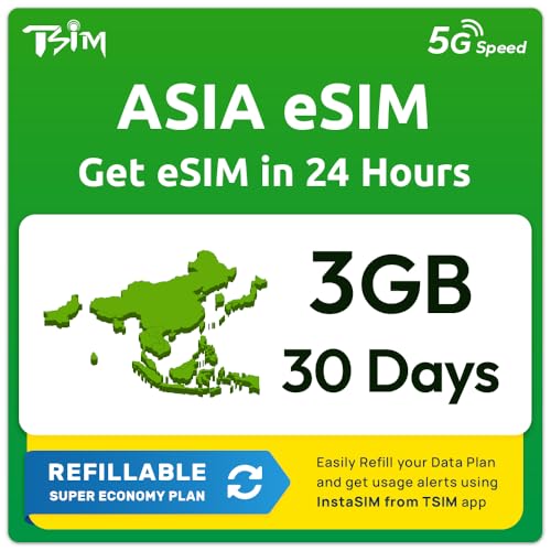 Asia eSIM for 17 Countries | eSIM Available in 24 Hours | Auto Activating 30 Day Validity | Hotspot Allowed | Data-Only No Phone Number at Amazon