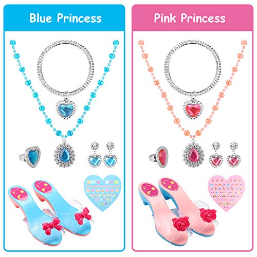 TERTOY Princess Dress Up Shoes & Jewelry Boutique - Princess Toys with Purse, Blue Princess cloak, Crowns, Necklaces, Bracelets, Rings, Girls Beauty Gift Toys for Age 3 4 5 6 Year Old for Birthday Christmas