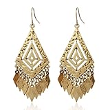 Ancient Gold Silver Plated Hollow Geometric Leaves Tassel Dangle Earring (Gold)