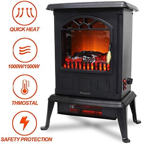 DREAMVAN 1000W 1500W eco Space Heater Electric Heater with Realistic 3D Flames Tabletop Portable Far Infrared Black