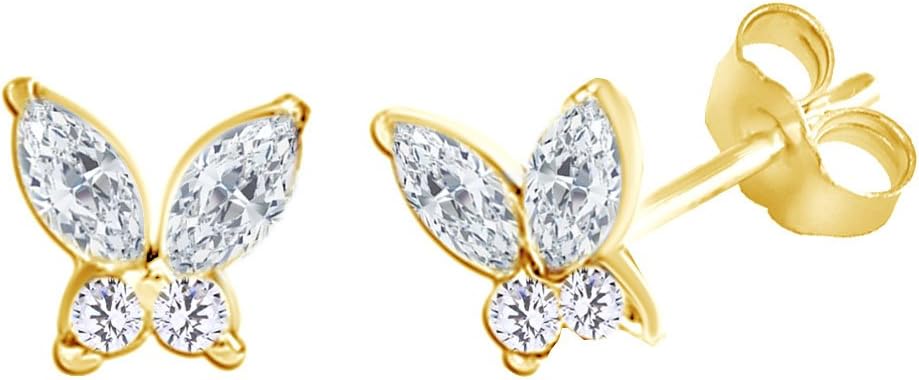 Christmas Holiday Sale Marquise & White Cubic Zirconia Butterfly Stud Earrings In 14K Gold Over Sterling Silver