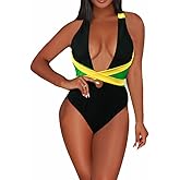 VOARYISA Women's One Piece Caribbean Flag Rasta Body Shaping Monokini Swimsuit Swimwear Bathing Suit