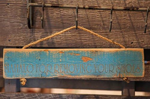 Hawaiian Design Please Remove Your Shoes Mahalo Sign (Blue)