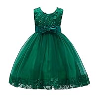 Girl Dresses Size 3 4 Sleeveless for Wedding Pageant Sundress for Girls Knee Lace Tutu Tulle Ball Gown Kids Flower Girl Dress Formal Party Prom A Line Beach Christmas Gowns (Dark Green, 6)