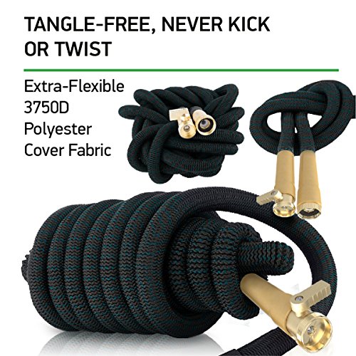 [NEW 2018] Expandable Garden Hose 50Ft Extra Strong – Brass Connectors w/Protectors 100% No-Rust & Leak, 9-Way Spray Nozzle - Best Water Hose for Pocket Use - 100% Flexible Expanding up to 50 ft - Thumbnail 3