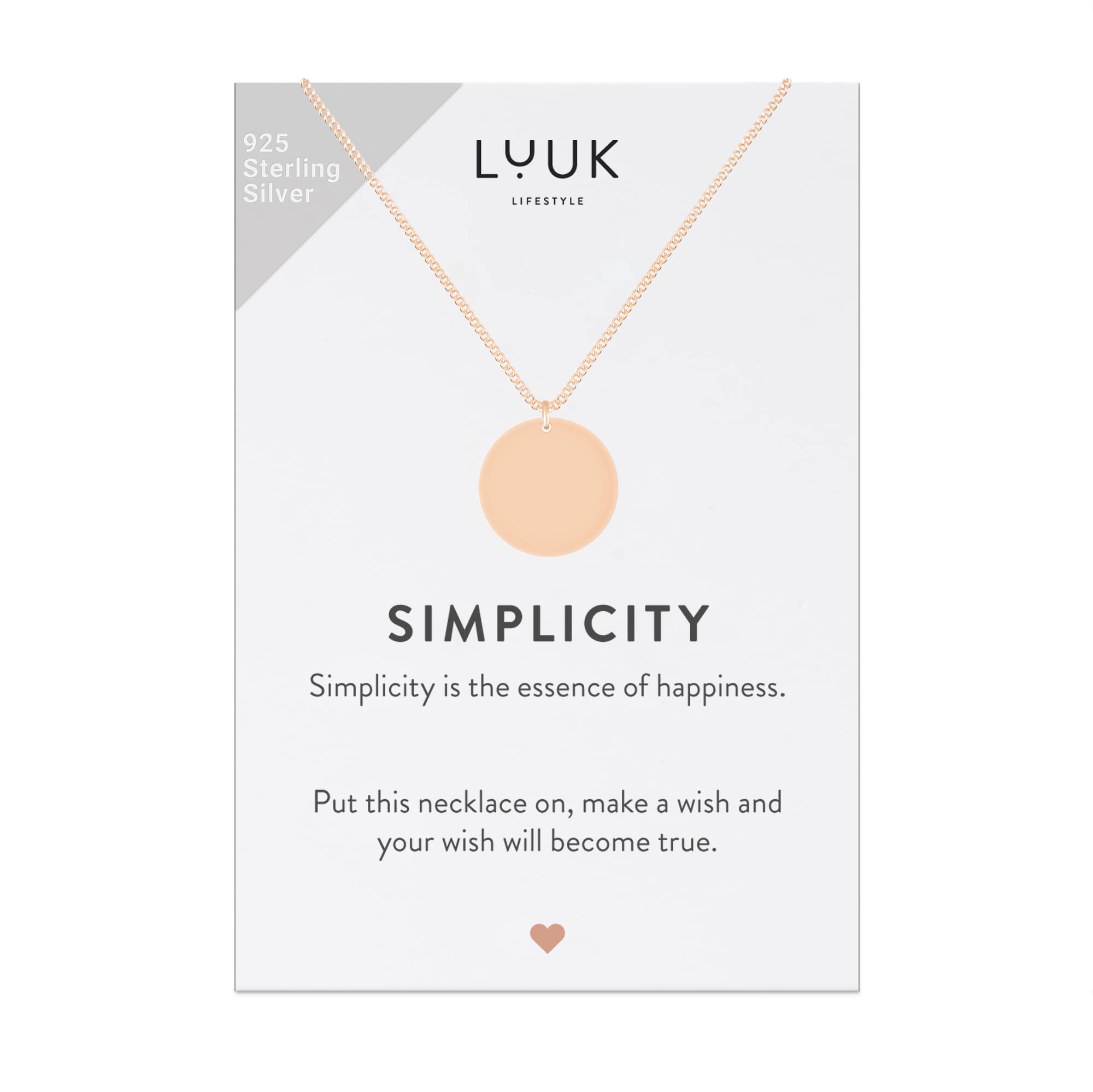 LUUK LIFESTYLE 925 sterling silver necklaces with lucky charm, pendant, SIMPLICITY gift card, daily wear, durable, hypoallergenic metal, summer trend, silver, gold, rosé (Coin, Rosegold) — image 1
