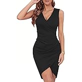 Prliuosu Women's Cocktail Dresses V Neck Sleeveless Wrap Ruched Bodycon Party Graduation Dress