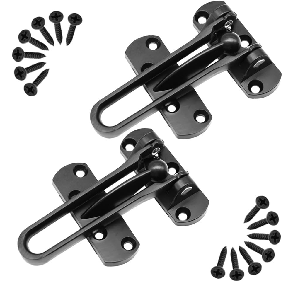 Yosawo 2 PCS Door Lock Latch,Home Security Door Lock, Swing Bar Door Lock,Safety Childproof Reinforcement Door Stopper,Hotel Door Latches with Screws（Black/SY）