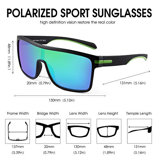 JIM HALO Men's Polarized Shield Sunglasses Oversized Flat Top Square