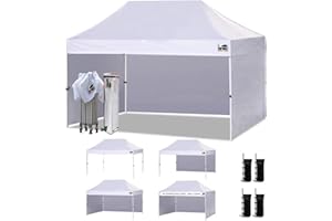 Eurmax USA 10'x15' Ez Pop-up Canopy Tent Commercial Instant Canopies with 4 Removable Zipper End Side Walls and Roller Bag, Bonus 4 SandBags(White)