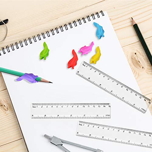 Ruler, Pack of 10 Clear Drawing Ruler Transparent Plastic Ruler Straight Ruler Plastic Measuring Tool For Student Children Stationery School Supplies +6 Pcs Silicon pencil grips Fish Style - Thumbnail 7