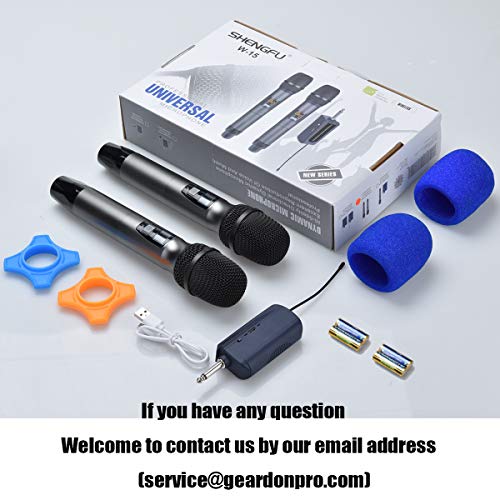 GEARDON Wireless Microphone System Dual 48 X 2Channel Cordless Mic Set 2 Handheld UHF Metal Karaoke Microphones with Rechargeable Receiver for Parties Singing Church