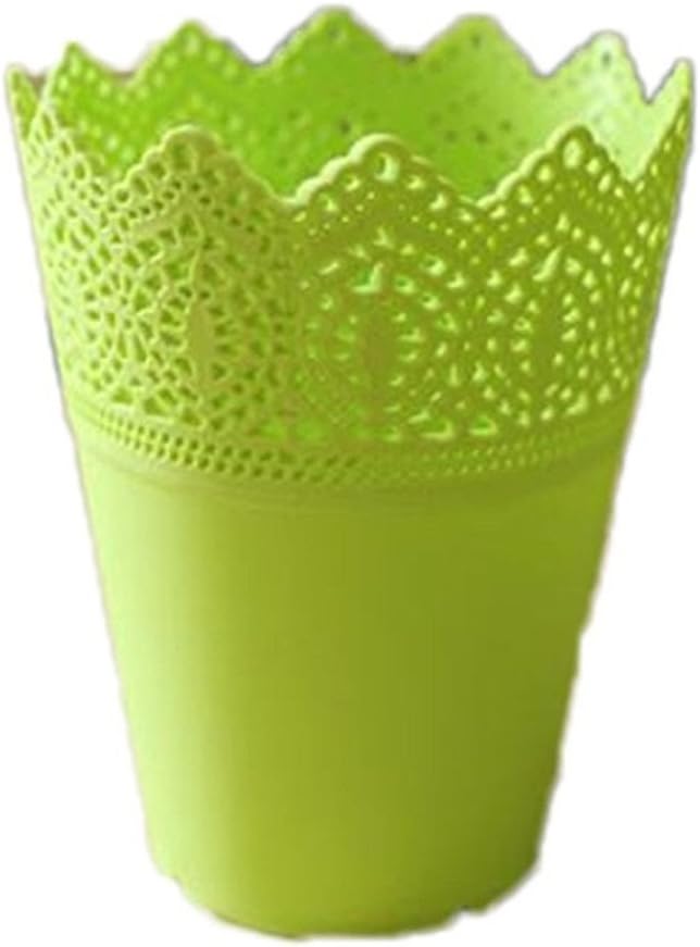 Vikenner Plastic Flower Vase Pots Hollow Lace Plant Container Solid Color Pen Makeup Brush Holder Desk Organizer For Home Office Garden Decoration - Green