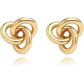 18K Gold Love Knot Stud Earrings for Women Statement Button Pearl Stud Earrings Minimalist Cute Small Post Earring
