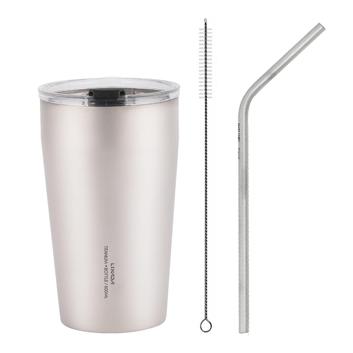 500ml Double Wall Titanium Cup with Drinking Straw and Cleaning Brush