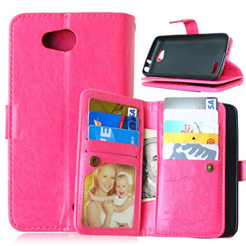 L90 Case, LG Optimus L90 Case, Lwaisy [Kickstand Feature] [9 Card Slots] [Cash Pocket] Premium PU Leather Wallet Flip Phone Protective Case Cover for LG Optimus L90 D415 - Rose Red