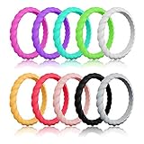 10 Pack- Silicone Wedding Ring for Women, LUNIQI Braided Thin and Stackable Durable Rubber Safe Band for Love, Couple, Souvenir and Outdoor Active Exercise Style
