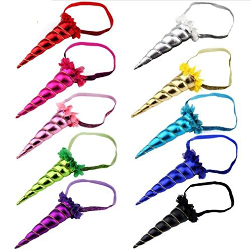 Aiernuo Shiny Unicorn Horn Glitter Elastic Headband Spiral Unicorn Horn Cosplay Decor - Image 3