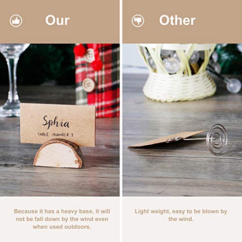 Wanapure 25 Pack Rustic Wood Table Number Holder with 25Pcs Kraft Paper, Photo Picture Table Place Card Holders, Tabletop Cardholder Menu Reserved Card Stand for Wedding, Party, Restaurants, Banquets