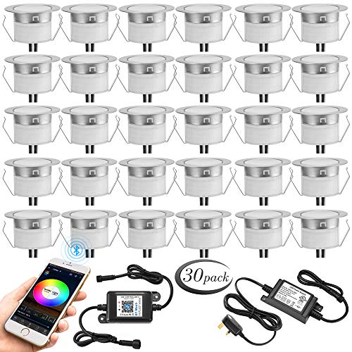 INDARUN RGBW Led Decking Lights 12V Waterproof IP67 Ø45MM - Bluetooth Mesh Led Plinth Light Kits APP Control for Terrace/Patio/Path/Wall/Garden/Decoration, 30 Packs