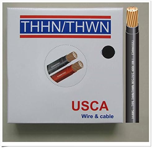 USCA Stranded THHN/THWN 14 AWG Building Wire, 500 FT, Black,600 Volt, 90C