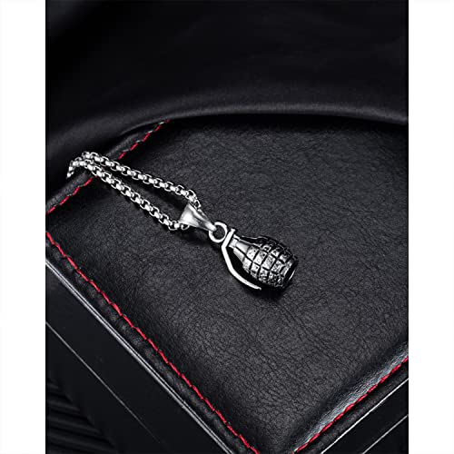 Men Stainless Steel Creative Hand Grenade Weapon Game Pendant Necklace