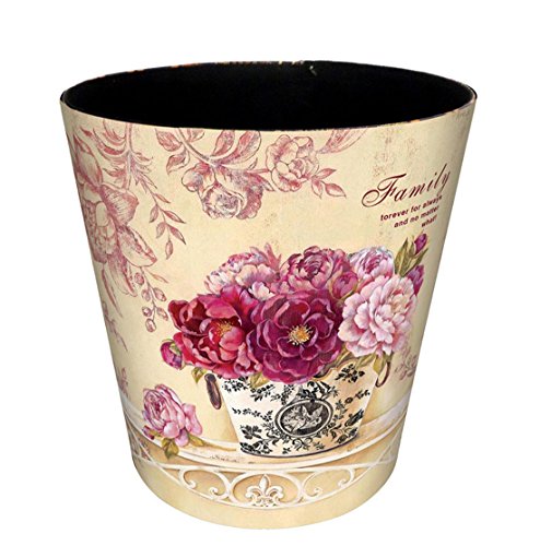 Bestwoo Retro Waterproof Trash Can Flower Pattern Waste Bin without Lid (XL, Style 3)