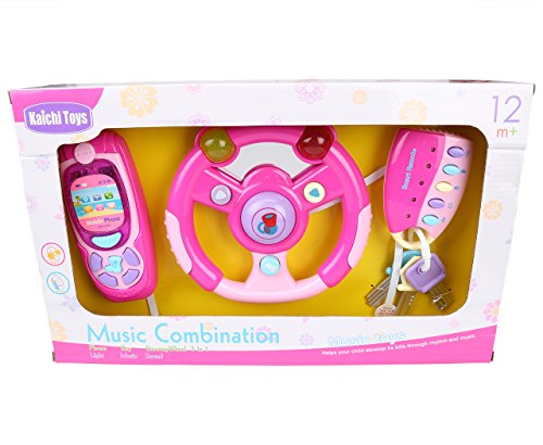 image for MagicCindy 3 in 1 Interactive Musical Toys – Steering Wheel, Mobile 
