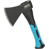 DESHIL 10 inch Outdoor Hatchet Axe Mini Camping Axe with Sheath-Blue | Fiberglass Shock Reduction Handle with Anti-Slip Grip for kindling, small branches and Backyard