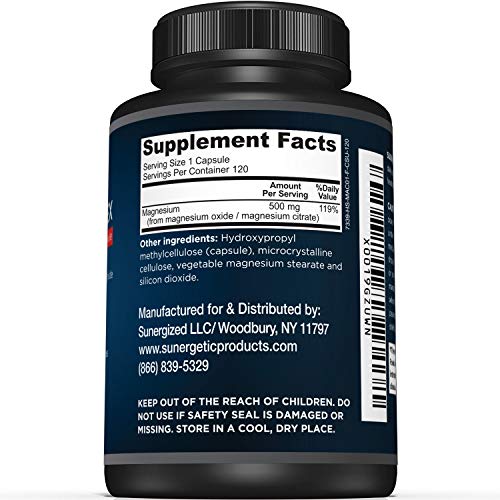 Premium Magnesium Citrate Capsules Powerful 500mg Magnesium Oxide