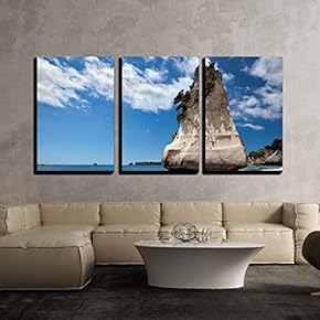 3 Piece Canvas Wall Art - Cathedral Cove Coromandel Peninsula - Modern Home Art Stretched and Framed Ready to Hang - 16"x24"x3 Panels