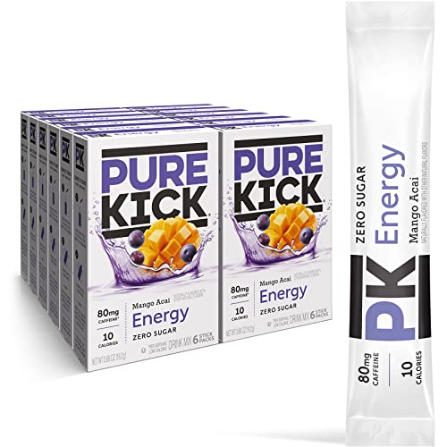 Pure Kick Energy Singles To Go Drink Mix, Mango Acai, Includes 12 Boxes