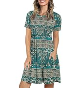 LONGYUAN Women's Summer Swing Dress - Short Sleeve Loose Fit Sundress With Pockets (White Lily, XX-Large)