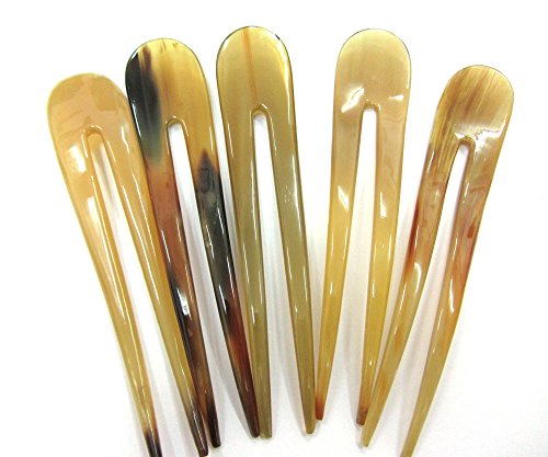Marycrafts amber simple buffalo horn hair fork, hairfork, hair pi…