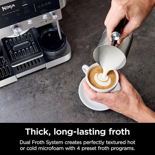 Ninja Luxe Premier ES601UK 3-in-1 Coffee Maker with Grinder and Frother for Latte, Cappuccino, Cold Brew & Espresso, Easy to Use, 4 Presets for Frothing, Silver, 2 Years Warranty
