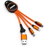 PONICOR 5 in 1 Multi Charging Cable, Short Universal USB Keychain Cable for Travel, Portable Nylon Braided Charging Cord with Type C/Micro USB/iOS Port Connector