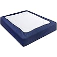 Box Spring Cover Queen Size, Elastic Fabric Wrap Around 4 Sides Bed Skirt, Sleek Alternative for Bed Skirts for Hotel/Home, Fits Box Springs up to 13”, Navy