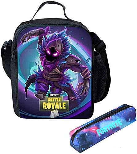 YFDZONE Fortnite Battle Royale Insulated Lunch Bag Kids Cross-Body Shoulder Bag Bento Picnic Insulated Grocery Bag with Zip & Handle (E)
