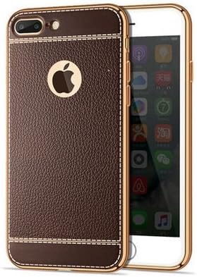 Luxury PU Leather Litchi Grain Bling Plating Frame Phone Cases For iphone 7 & 7 Plus Ultra Thin Soft TPU Back Capa (i7 Brown)