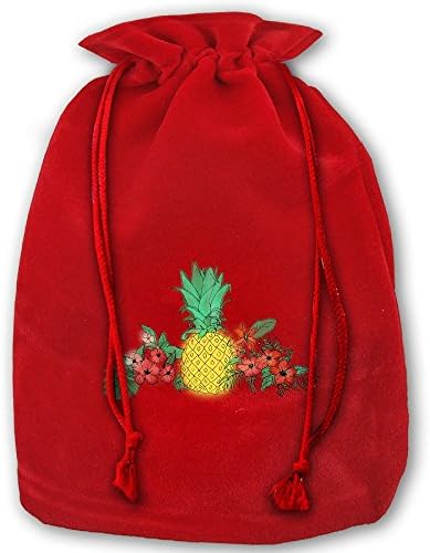 Stylish Drawstring Santa Sack Red Pineapple Flowers Christmas Gift Bag Party Favor Bags For X-mas Size 13.8" X 17.7"