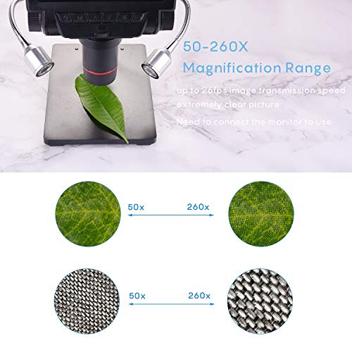 LCD Digital Microscope 5 in HD Screen High Magnification Camera Video Recorder, 8 LED 2 Fill Lights, with Remote Control, Compatible with Windows XP/7/8/10