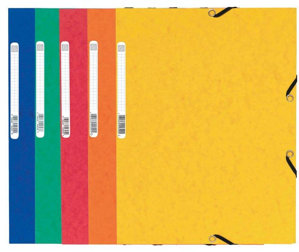 Exacompta - Ref 55025E - Elasticated 3-Flap Folders - Suitable for A4 Documents, 355gsm Glossy Card, Spine Label, FSC Certified - Assorted Colours (Pack of 25)