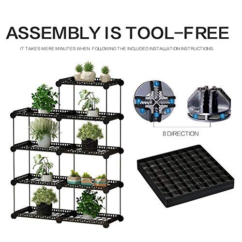 JYYG Portable Plant Stands Custom Shaped Succulents Pot Shelf Standing Baker's Racks for Flowers Metal Shelving Unit for Green House Indoor Outdoor Multifunction Storage Organizer, 7-Grid Black