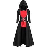 FEOYA Gothic Hooded Sweatshirt Dress for Women High Low Medieval Cloak Robe Steampunk Halloween Dresses Pullover