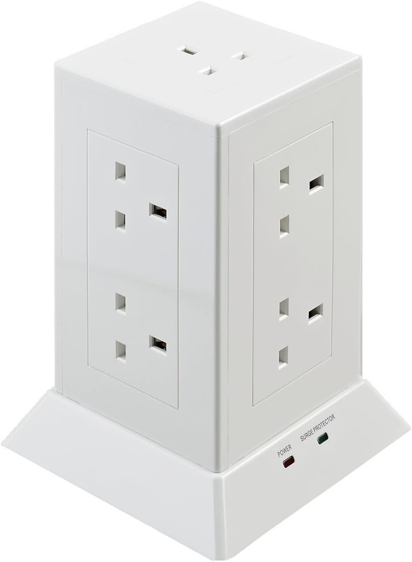 8/9 Gang Socket Extension Lead (with OR Without 2 USB Ports) with OR Without Surge Protection, 13 amp 1.5 Metre (White 9 Gang (Surge Protected NO USB))