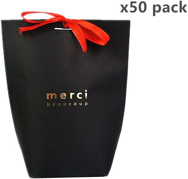 Leoyoubei Set of 50 Gift Wrap Boxes Packing Bags, Cake, Cookies, Goodies, Candy,Toys Gift Boxes for Bridal Shower Wedding Party Gift Bags with Soft Ribbon,Or Packing Clothes Accessories/Tie Black