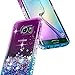 Galaxy S6 Edge Case with Screen Protector (Full Coverage 3D Curve) for Girls Women Kids, NageBee Glitter Liquid Floating Waterfall Cute Phone Case for Samsung Galaxy S6 Edge -Purple/Blue