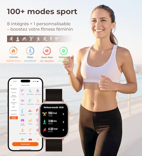 Iaret Women's Smart Watch, 4 Bracelets, 1.83 Inch Smartwatch, Female Function, HD Calls, 110+ Sports Modes, Pedometer, Heart Monitor, 24 Hour SpO2/Sleep, Compatible with iPhone/Android, Gift, Black Gold
