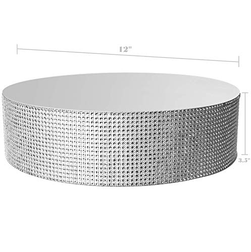 Eleganty Bling Wedding Cake Stand - Supports Heavy Multi-tier Cake, Cupcake and Dessert Base Decorative Centerpiece Display, Silver - 12 Inches - Round
